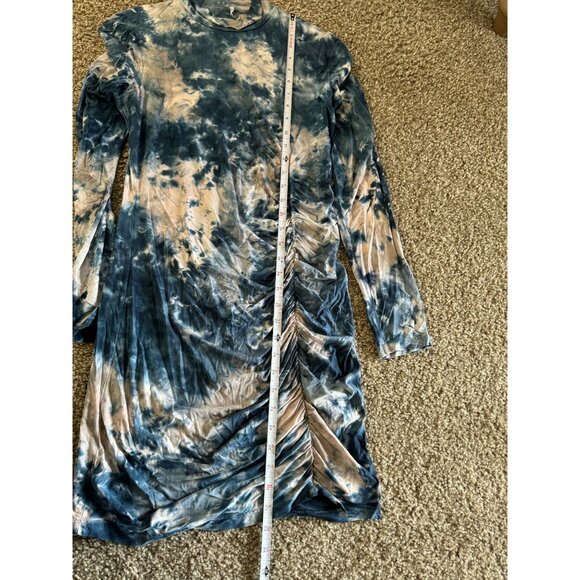 Young‎ Fabulous & Broke Lena Ruched Tie-Dye Dress Blue Mock Neck Long SLeeves M - Picture 7 of 9